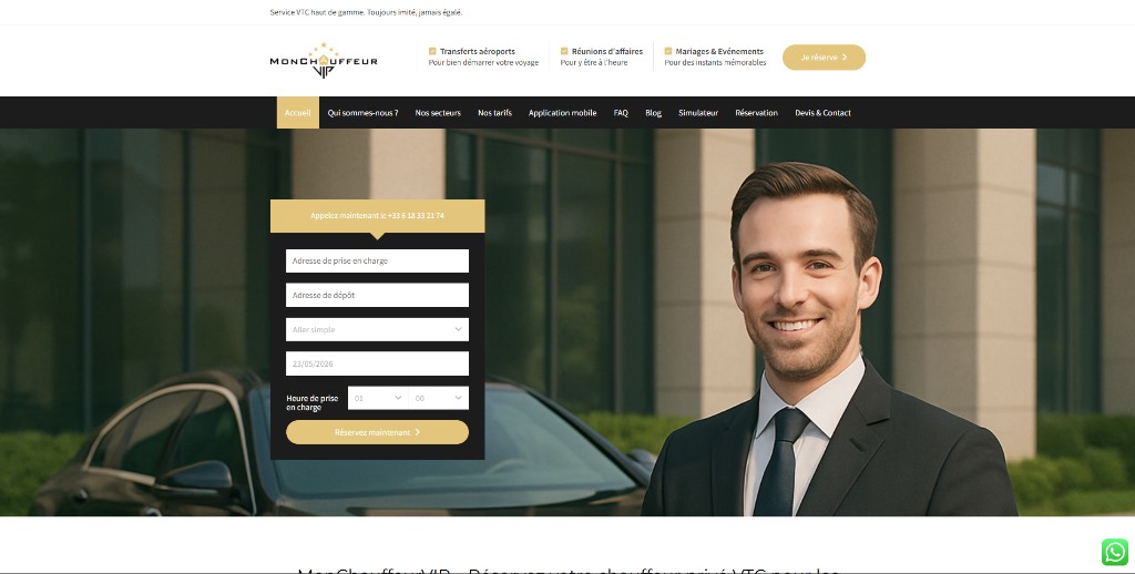 Chauffeur MonChauffeurVIP devant un véhicule premium