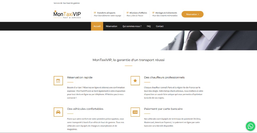 Capture du site MonTaxiVIP — service de taxi haut de gamme